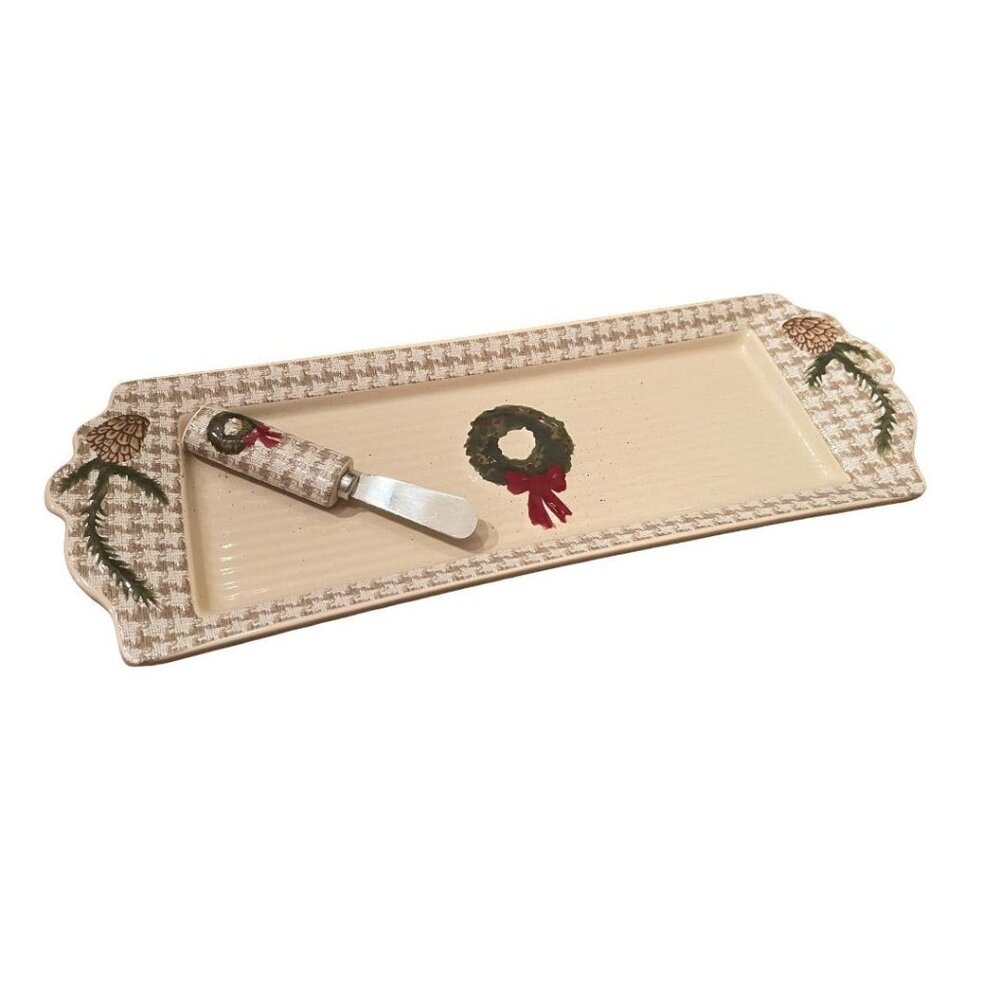 St. Nicholas Square Snow Valley Tray & 5 1/4" Spreading Knife 16"L x 5 1/2"W x 1